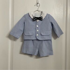 Nursery Rhyme Blue White Shorts Set Seersucker Anchor Bow Tie NWT 12 Months